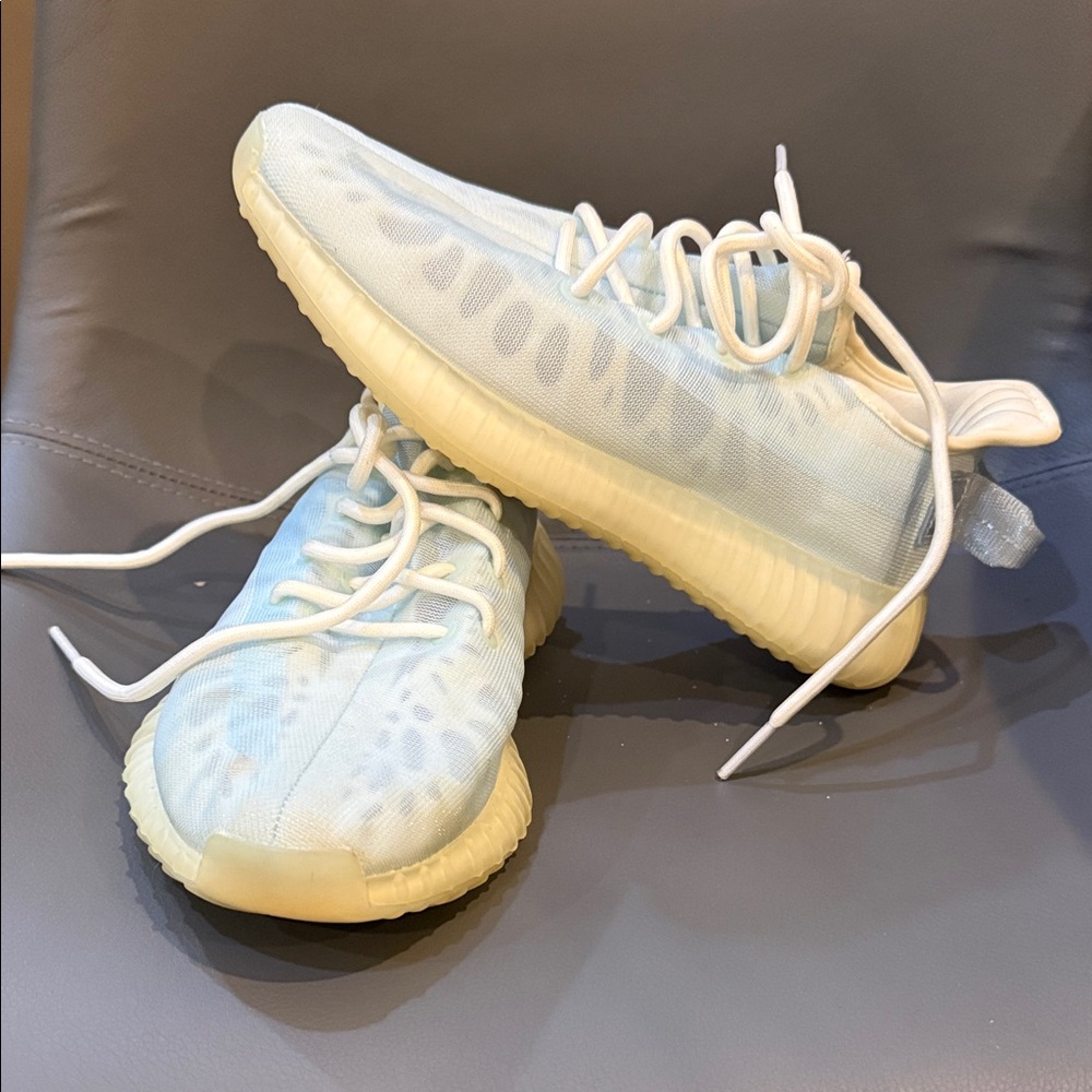 Yeezy Lightweight Sneakers in Pale Blue and Cream